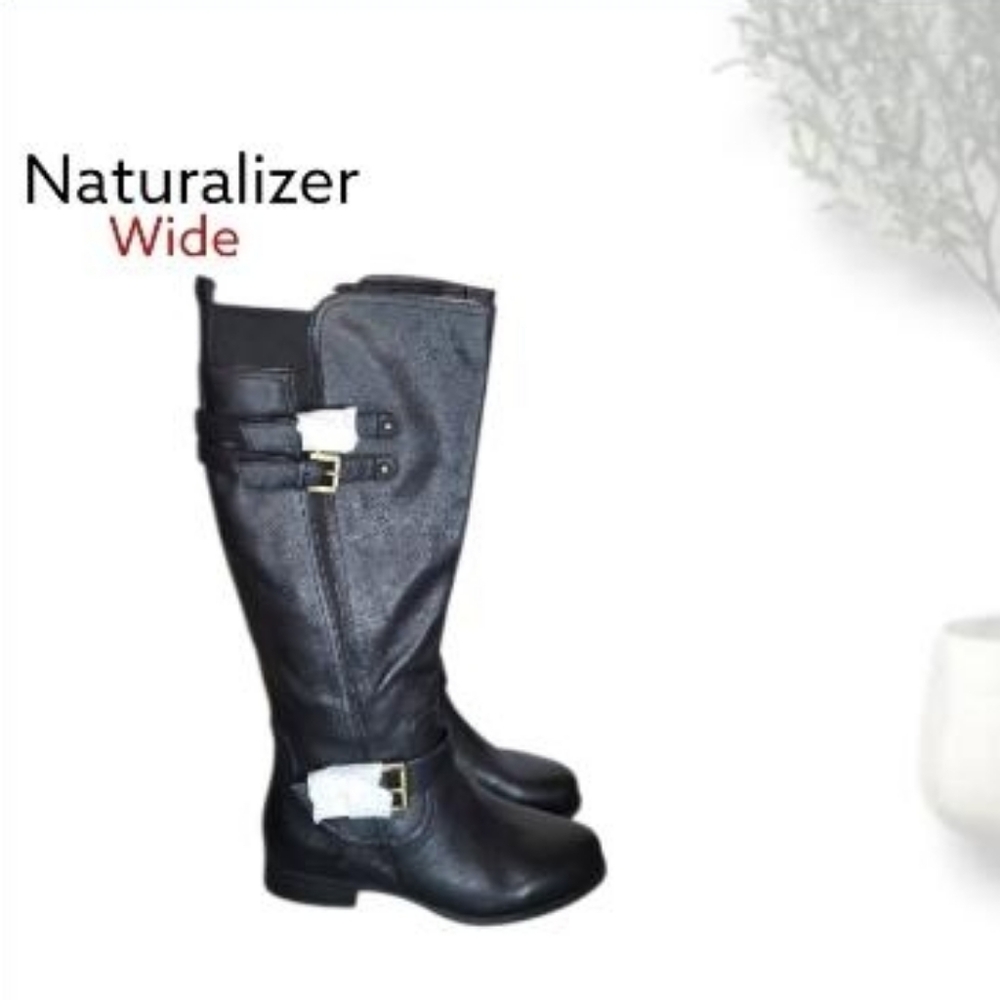 WIDE Naturalizer Jessie Black Leather Equestrian Tall Riding Boot Women 7.5 W